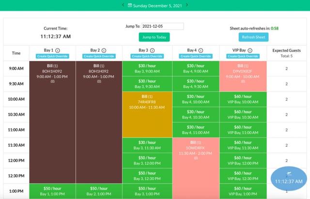 Golfbooking interface for golf simulator reservations